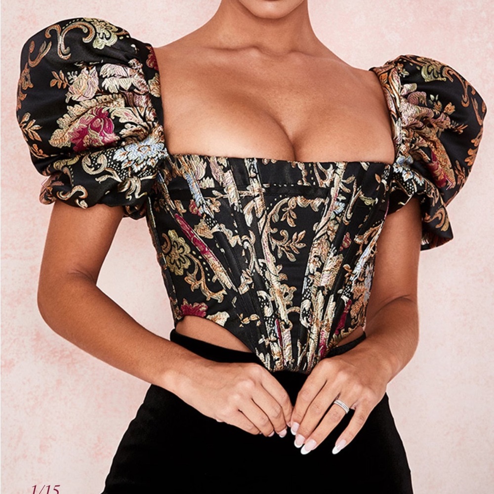 House of CB ISABELLA Brocade Jacquard Puff Sleeve Bustier - Picture 12 of 13
